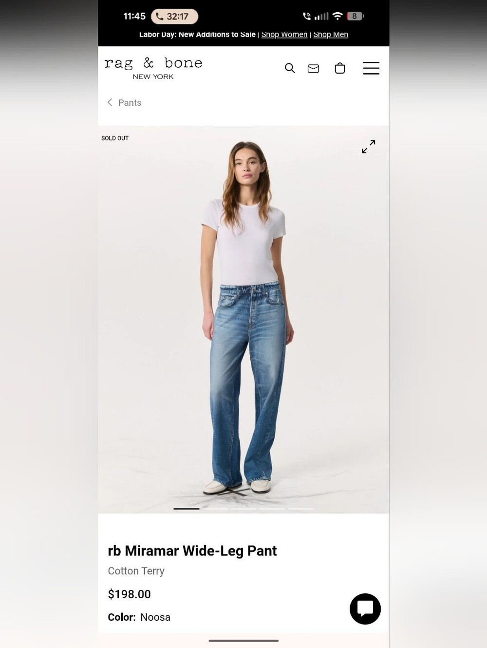 rag & bone Noosa Wide-Leg Jeggings in light blue wash